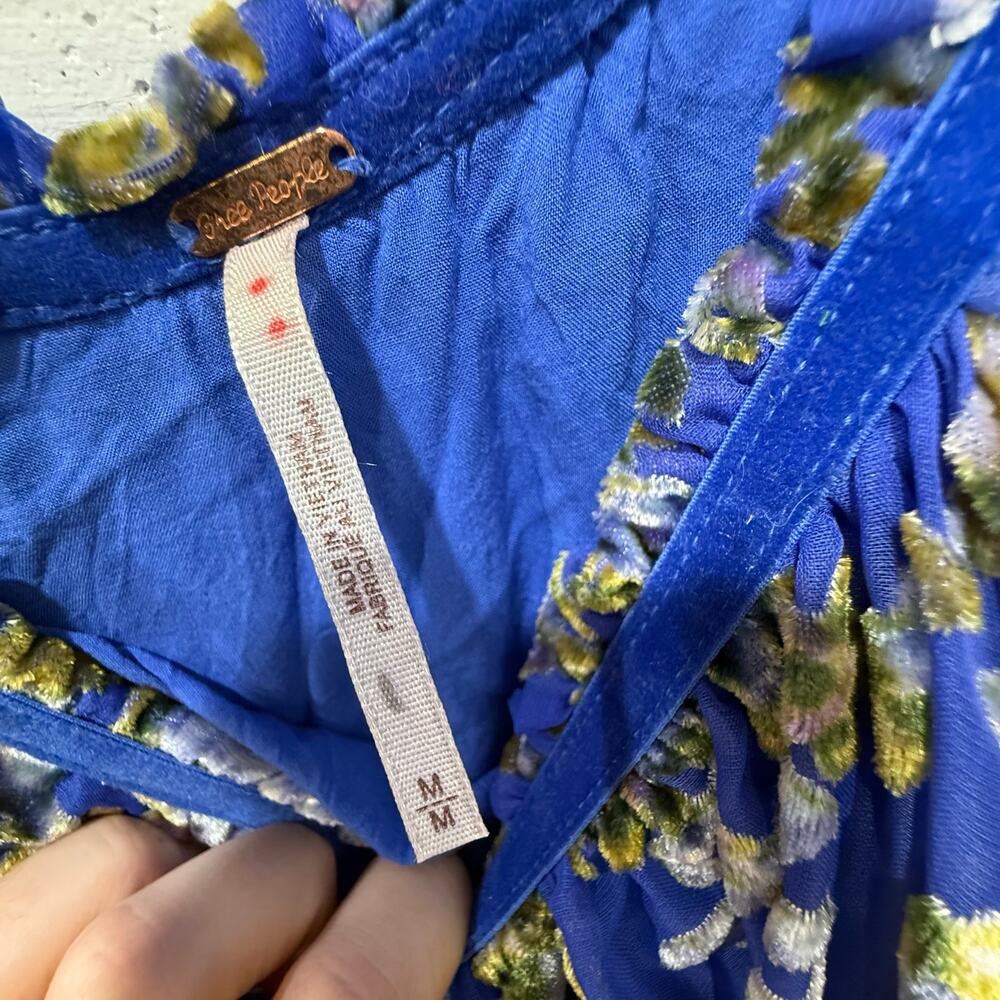 Free People Beautiful Blooms Mini Dress Sz Med Royal Blue Velvet Burnout Floral - Picture 11 of 16